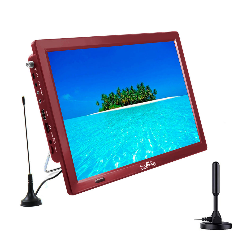 Befree Sound beFree Sound Portable Rechargeable 14 Inch LED TV with HDMI, SD/MMC, USB, VGA, AV In/Out and Built-in Digital Tuner in Red - Factory Reconditioned