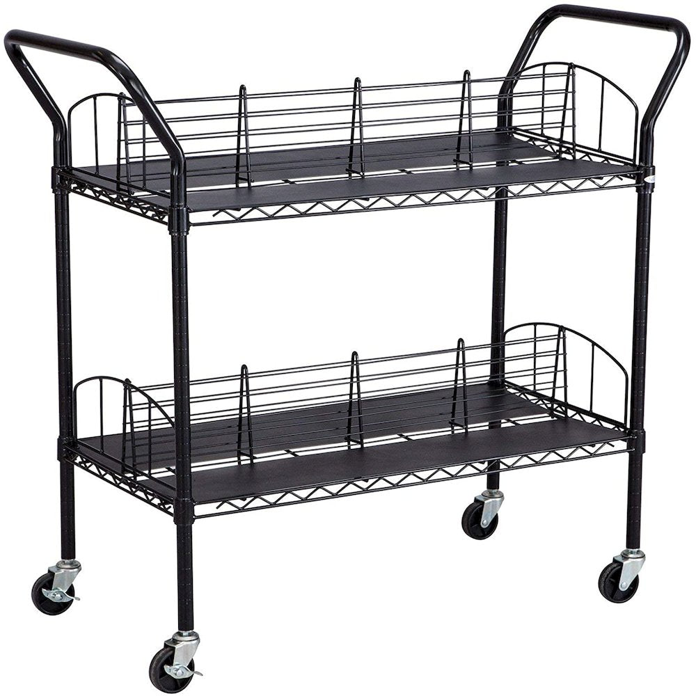 Safco Double Sided Wire Book Cart - 4 Shelf - 200 lb Capacity - 4 Casters - 3'' Caster Size - Steel - 34'' Width x 19.3'' Depth x 40.5'' Height - Black