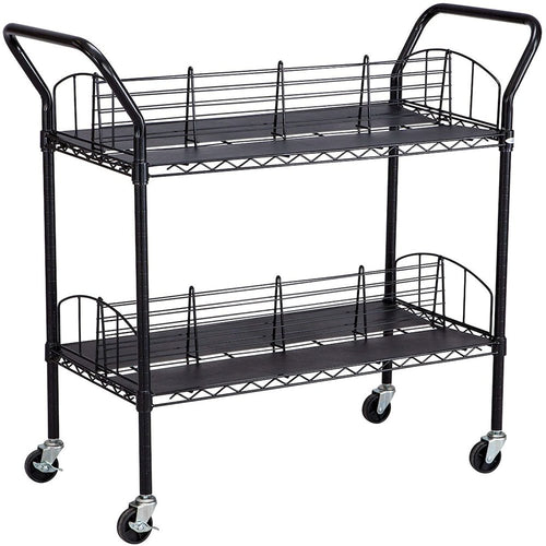 Safco Double Sided Wire Book Cart - 4 Shelf - 200 lb Capacity - 4 Casters - 3'' Caster Size - Steel - 34'' Width x 19.3'' Depth x 40.5'' Height - Black