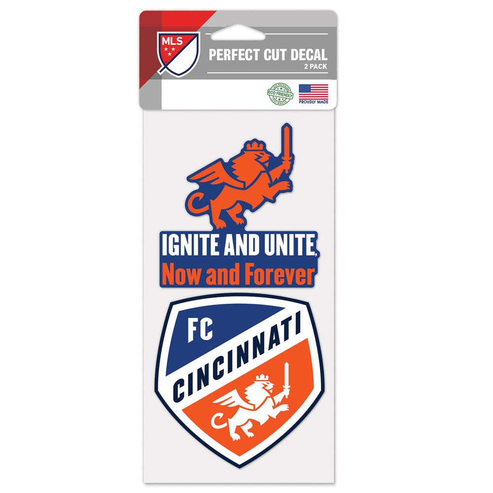 FC Cincinnati Decal 4x4 Perfect Cut Set of 2 Slogan Design Special Order - WinCraft