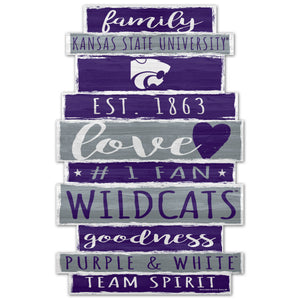 Kansas State Wildcats Sign 11x17 Wood Family Word - WinCraft