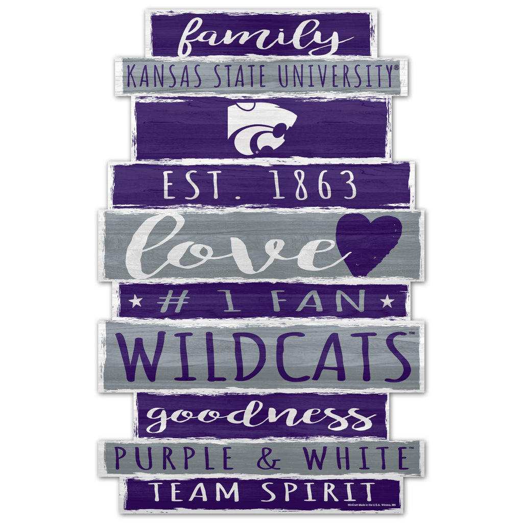 Kansas State Wildcats Sign 11x17 Wood Family Word - WinCraft