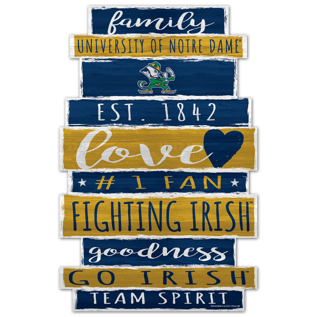 Notre Dame Fighting Irish Sign 11x17 Wood Family Word Design - WinCraft