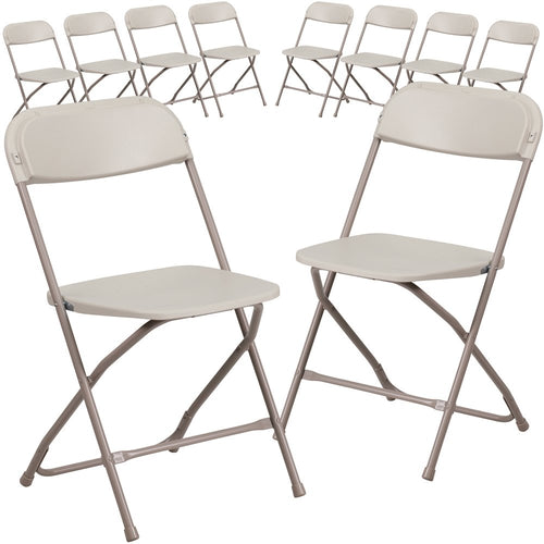 10 Pk. HERCULES Series 800 lb. Capacity Premium Beige Plastic Folding Chair - Flash Furniture