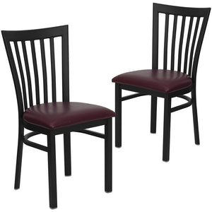 2 Pk. Black School House Back Metal Restaurant Chair - Burgundy Vinyl Seat - Flash Furniture
