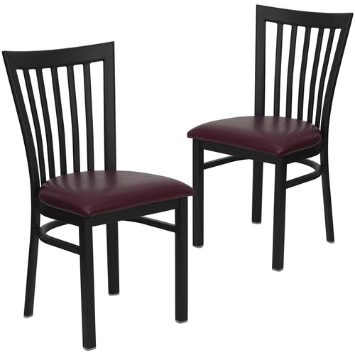 2 Pk. Black School House Back Metal Restaurant Chair - Burgundy Vinyl Seat - Flash Furniture