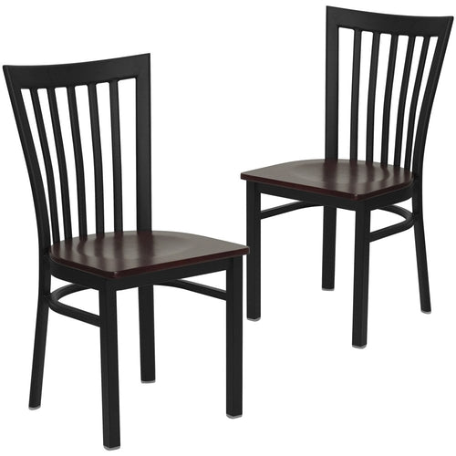 2 Pk. Black School House Back Metal Restaurant Chair - Mahogany Wood Seat - Flash Furniture