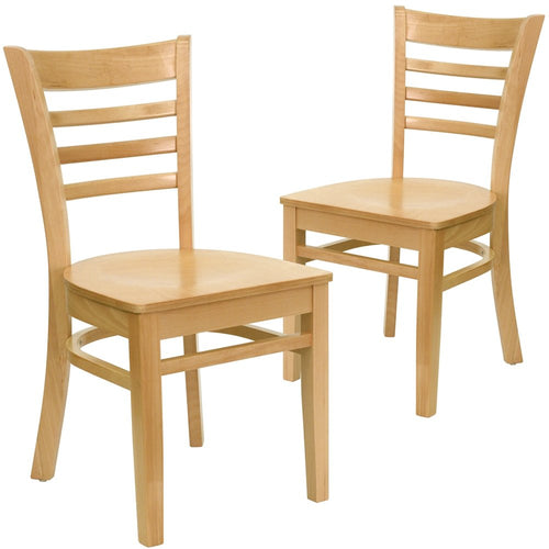2 Pk. HERCULES Series Natural Wood Finished Ladder Back Wooden Restaurant Chair - Flash Furniture