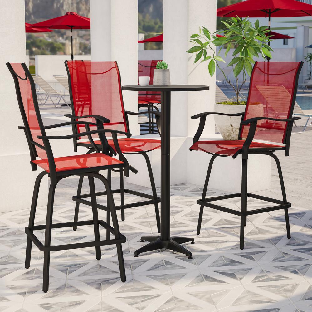 Set of 2 Outdoor Stools - 360 Degree Swivel Bar Stools - Flash Furniture