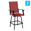 Set of 2 Outdoor Stools - 360 Degree Swivel Bar Stools - Flash Furniture