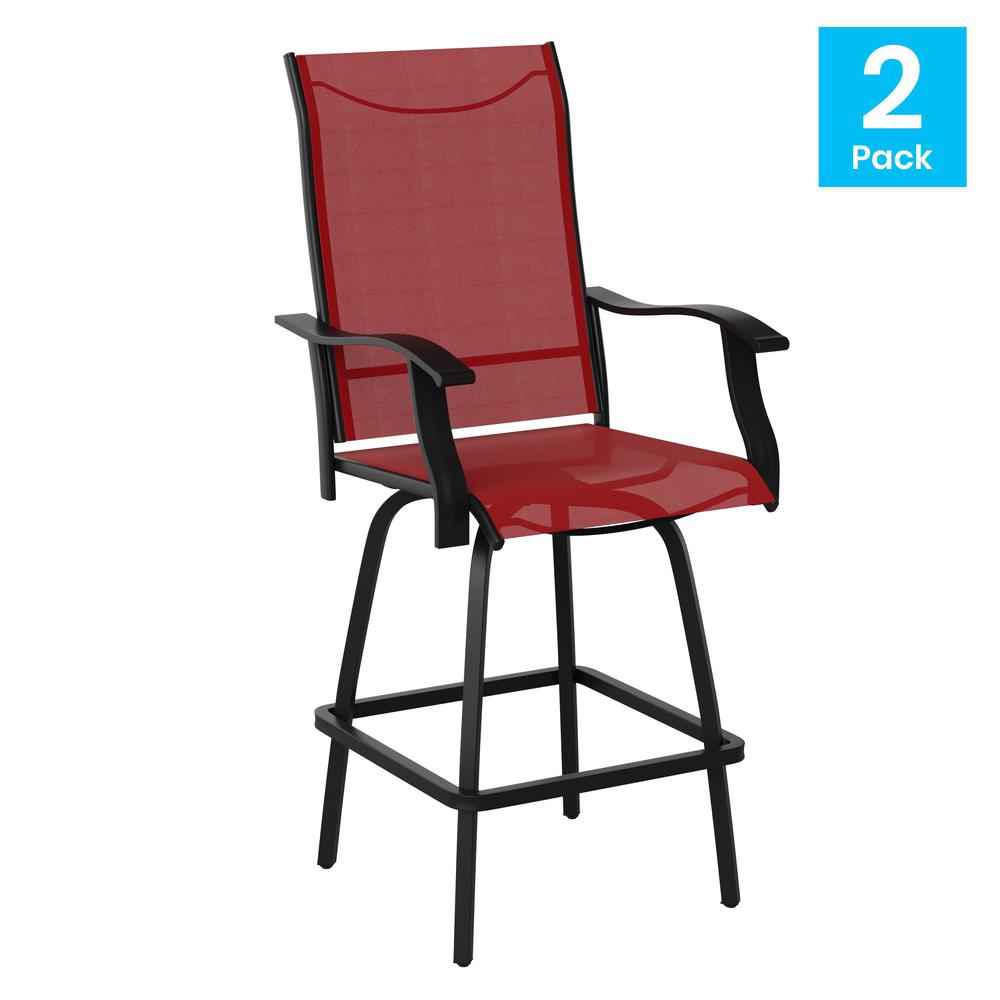Set of 2 Outdoor Stools - 360 Degree Swivel Bar Stools - Flash Furniture