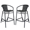 Set of 2 Rattan Restaurant Barstool with Black Aluminum Frame, Black - Flash Furniture