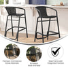 Set of 2 Rattan Restaurant Barstool with Black Aluminum Frame, Black - Flash Furniture