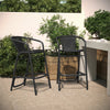 Set of 2 Rattan Restaurant Barstool with Black Aluminum Frame, Black - Flash Furniture