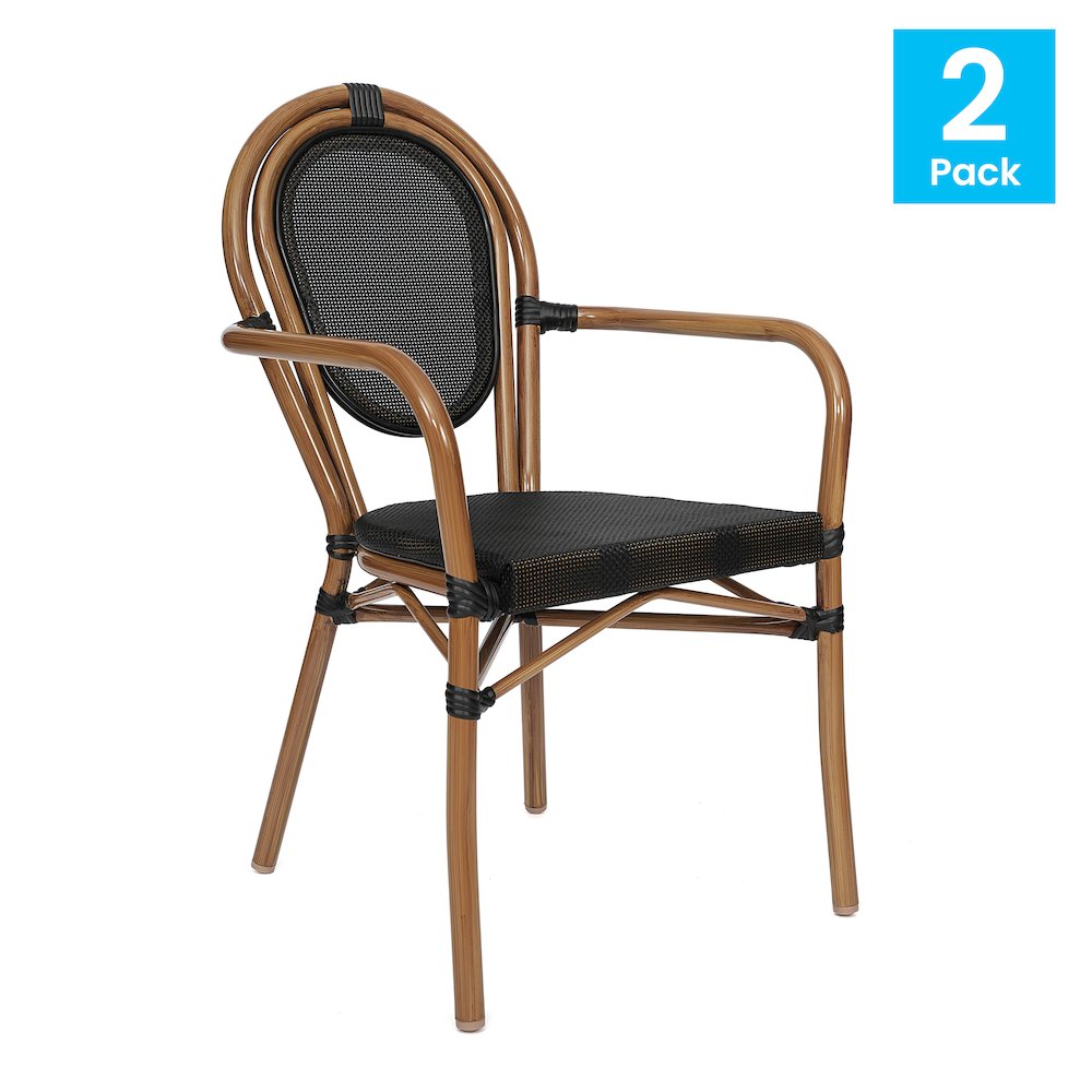 Set of 2 Classic Commercial Grade Bistro Chairs, Black/Natural Frame - Flash Furniture