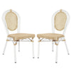 2 Pack Bistro Stacking Chair, Natural PE Cane Rattan and White Aluminum Frame - Flash Furniture