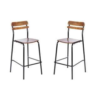2 Pack Cyprus Solid Wood Bar Stools, Black Metal Frames, Antique Copper Finish - Flash Furniture