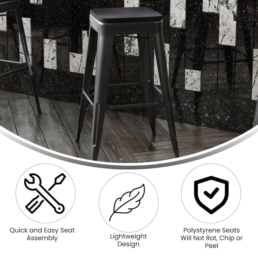 Modern Industrial Metal Bar Stool with Poly Resin Seat, Set of 4 - Flash Furniture