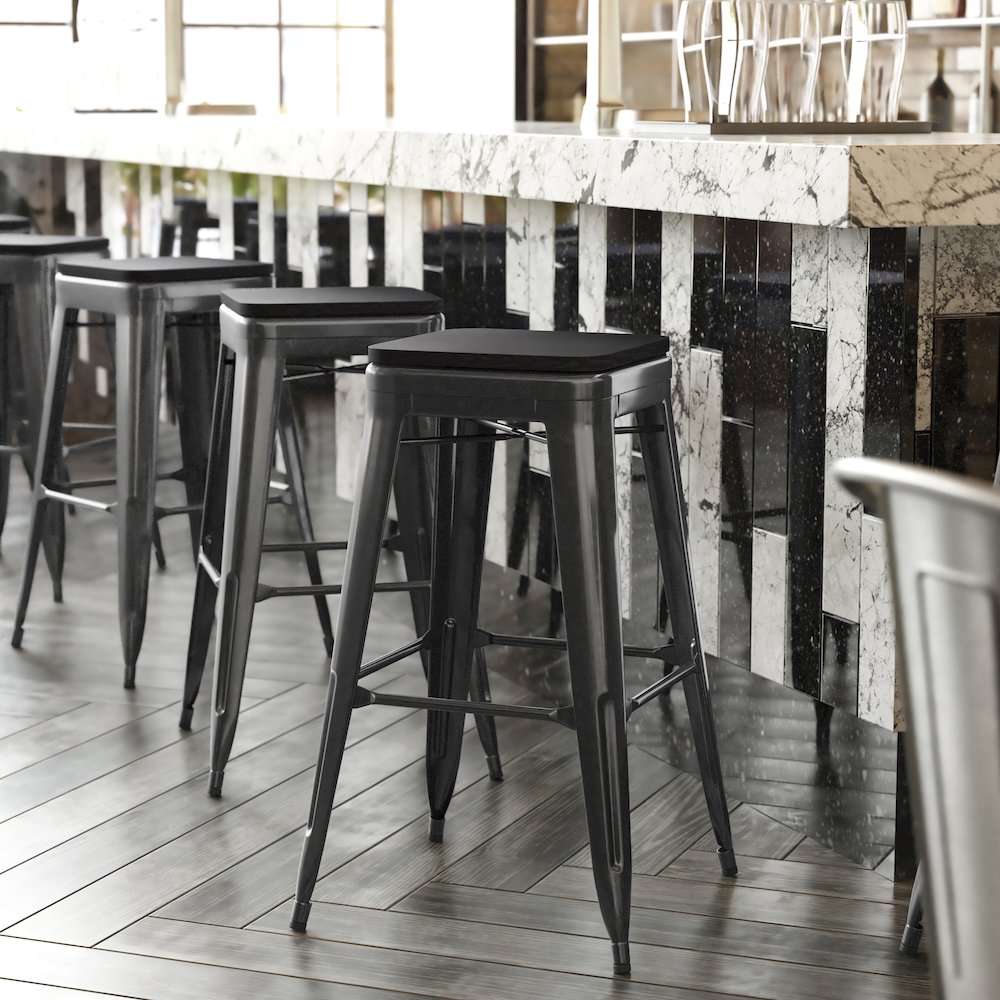 Modern Industrial Metal Bar Stool with Poly Resin Seat, Set of 4 - Flash Furniture