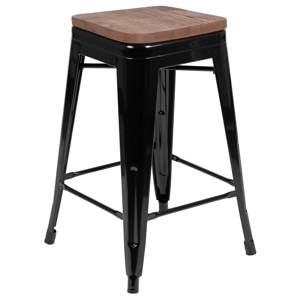 Set of 4 Modern Industrial Metal Stools in Black - Flash Furniture