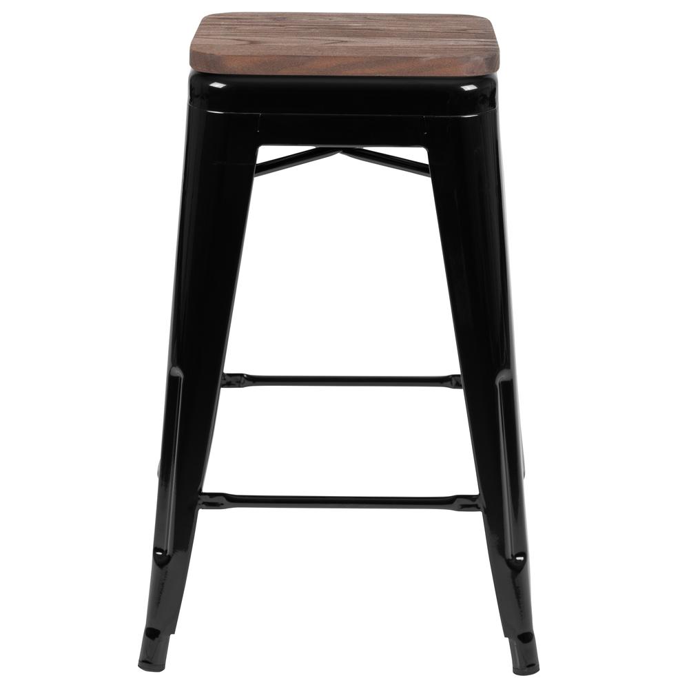 Set of 4 Modern Industrial Metal Stools in Black - Flash Furniture