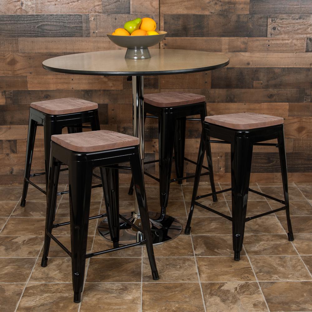 Set of 4 Modern Industrial Metal Stools in Black - Flash Furniture