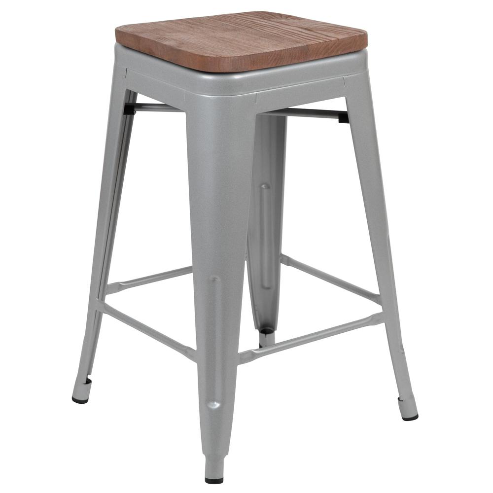 Set of 4 Modern Industrial Metal Stools  in Silver - Flash Furniture