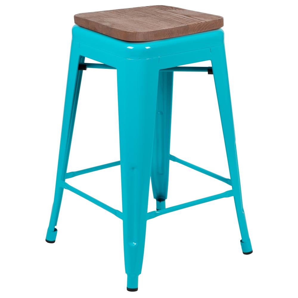 Set of 4 Modern Industrial Metal Stools  in Teal - Flash Furniture