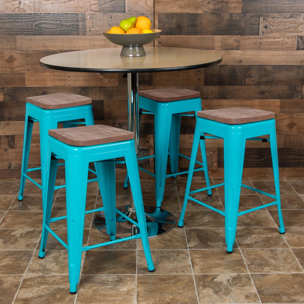 Set of 4 Modern Industrial Metal Stools  in Teal - Flash Furniture