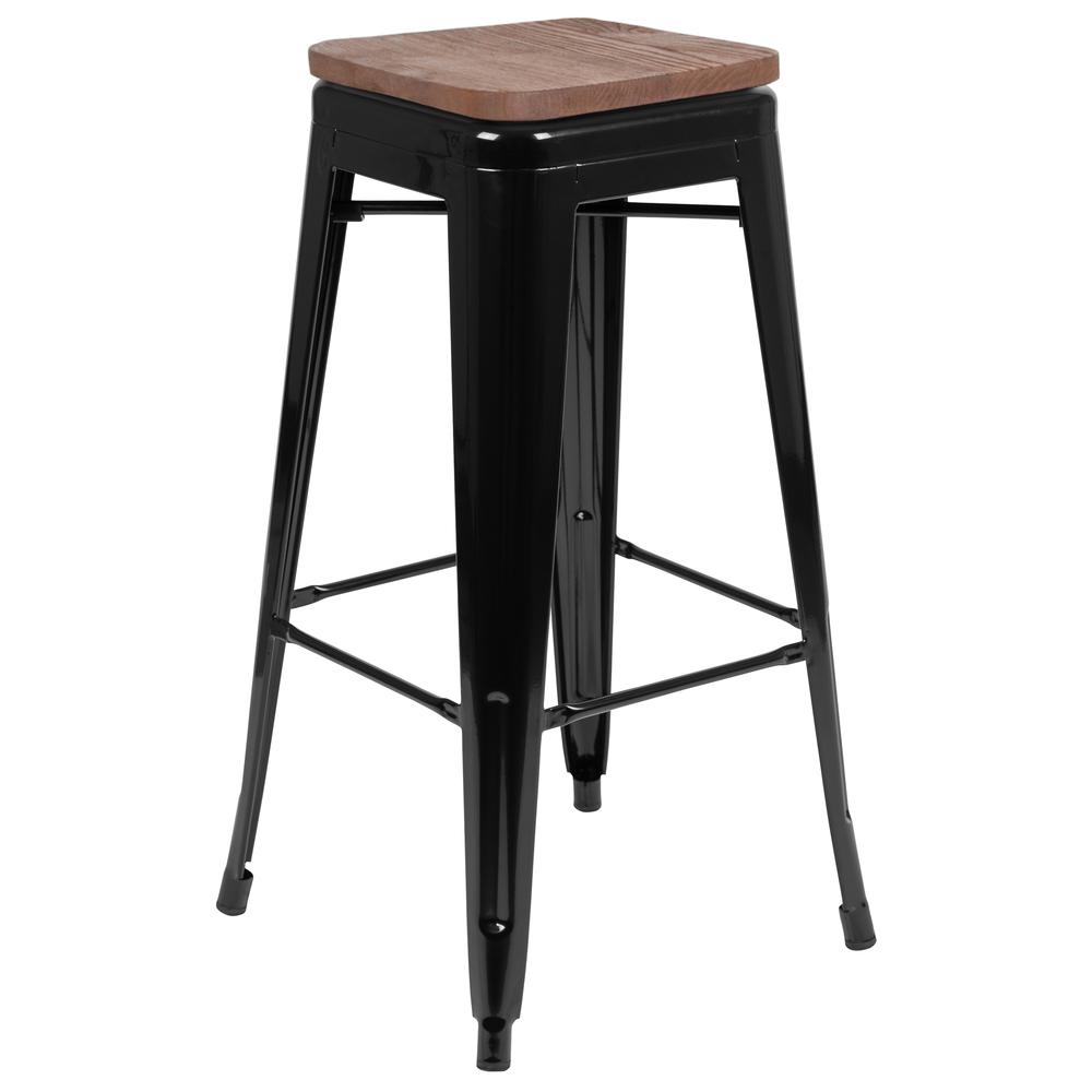 Set of 4 Modern Industrial Metal Stools  in Black - Flash Furniture