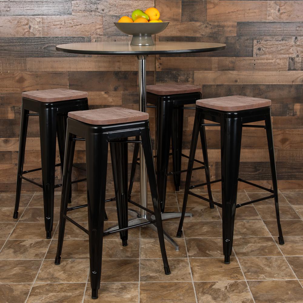 Set of 4 Modern Industrial Metal Stools  in Black - Flash Furniture