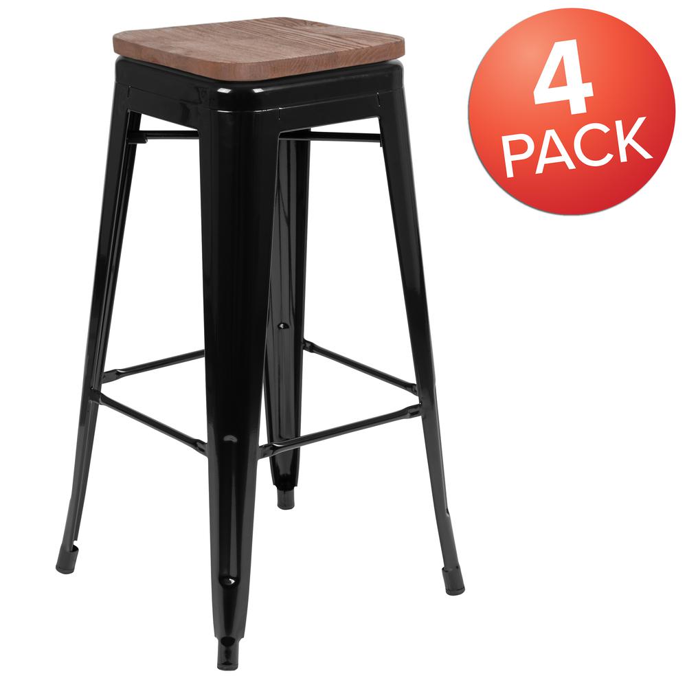 Set of 4 Modern Industrial Metal Stools  in Black - Flash Furniture