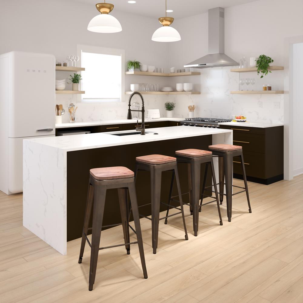 Set of 4 Modern Industrial Metal Stools  in Gun Metal Gray - Flash Furniture