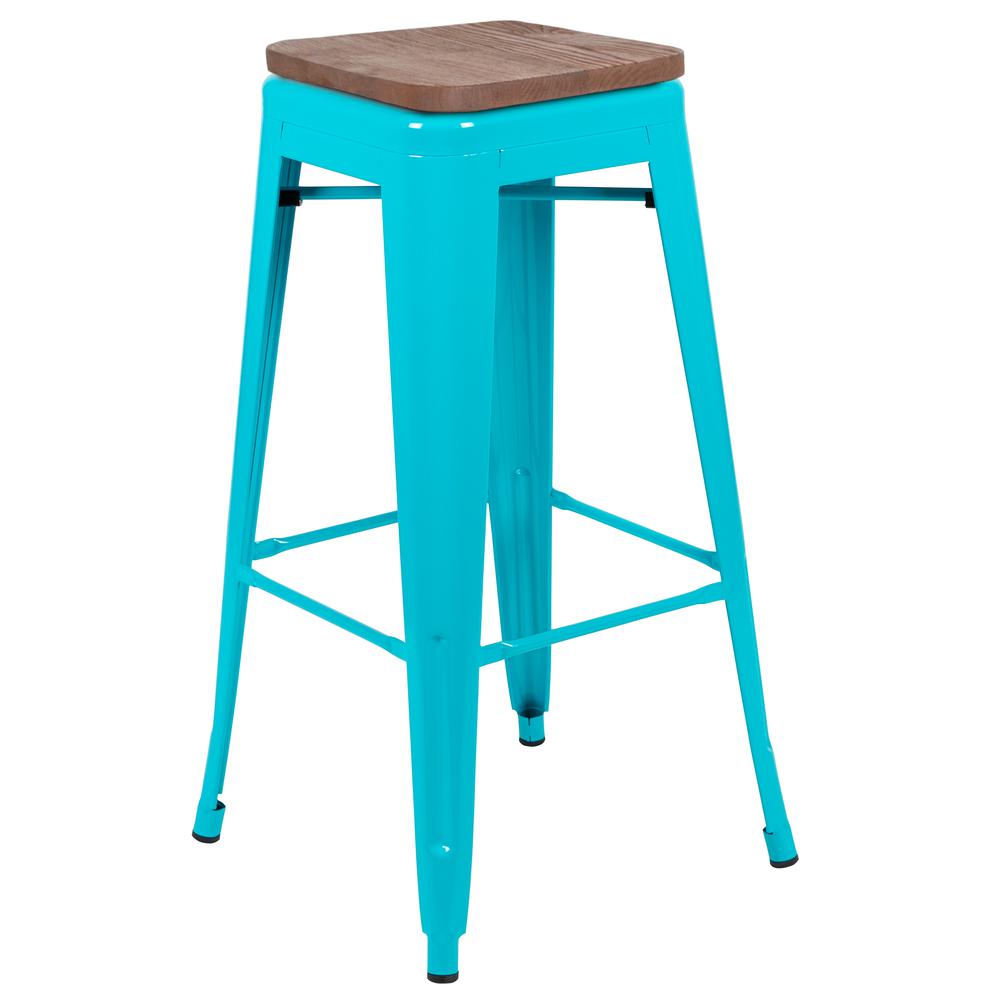 Set of 4 Modern Industrial Metal Stools  in Teal - Flash Furniture