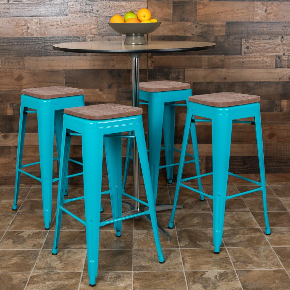 Set of 4 Modern Industrial Metal Stools  in Teal - Flash Furniture