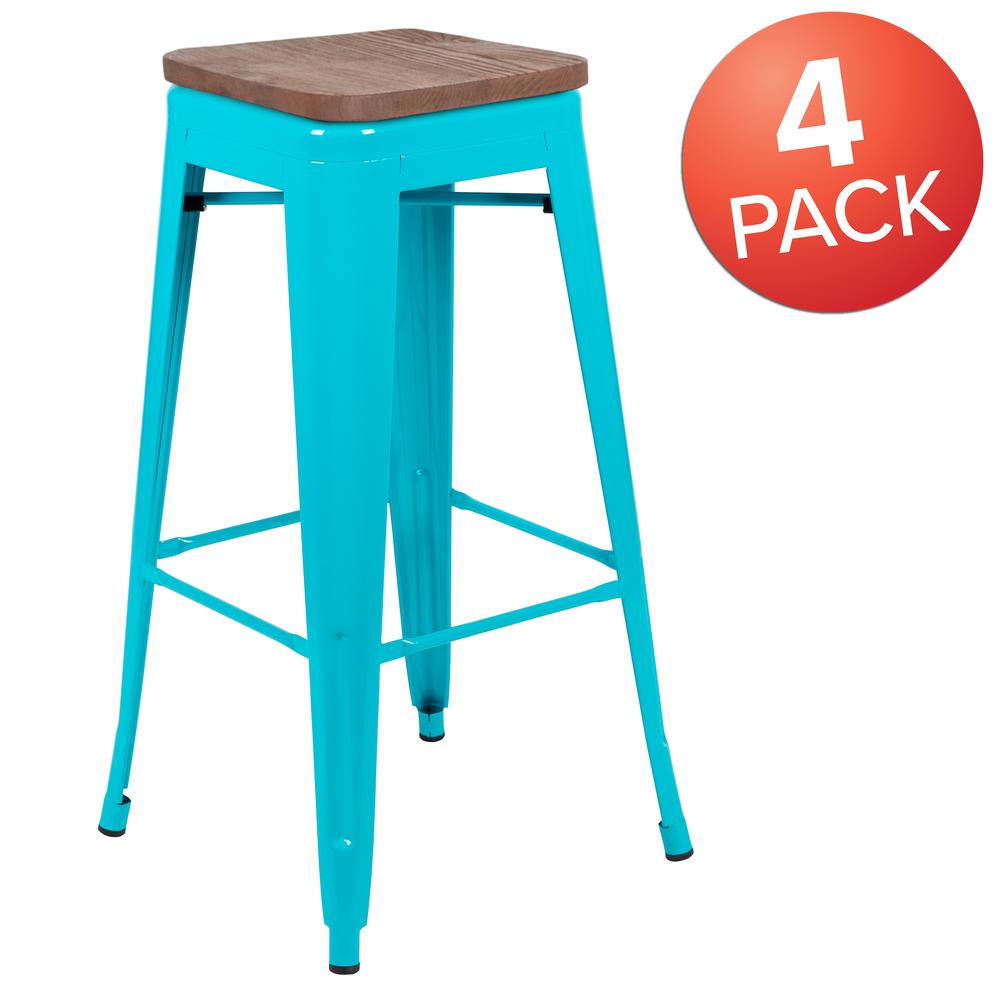 Set of 4 Modern Industrial Metal Stools  in Teal - Flash Furniture