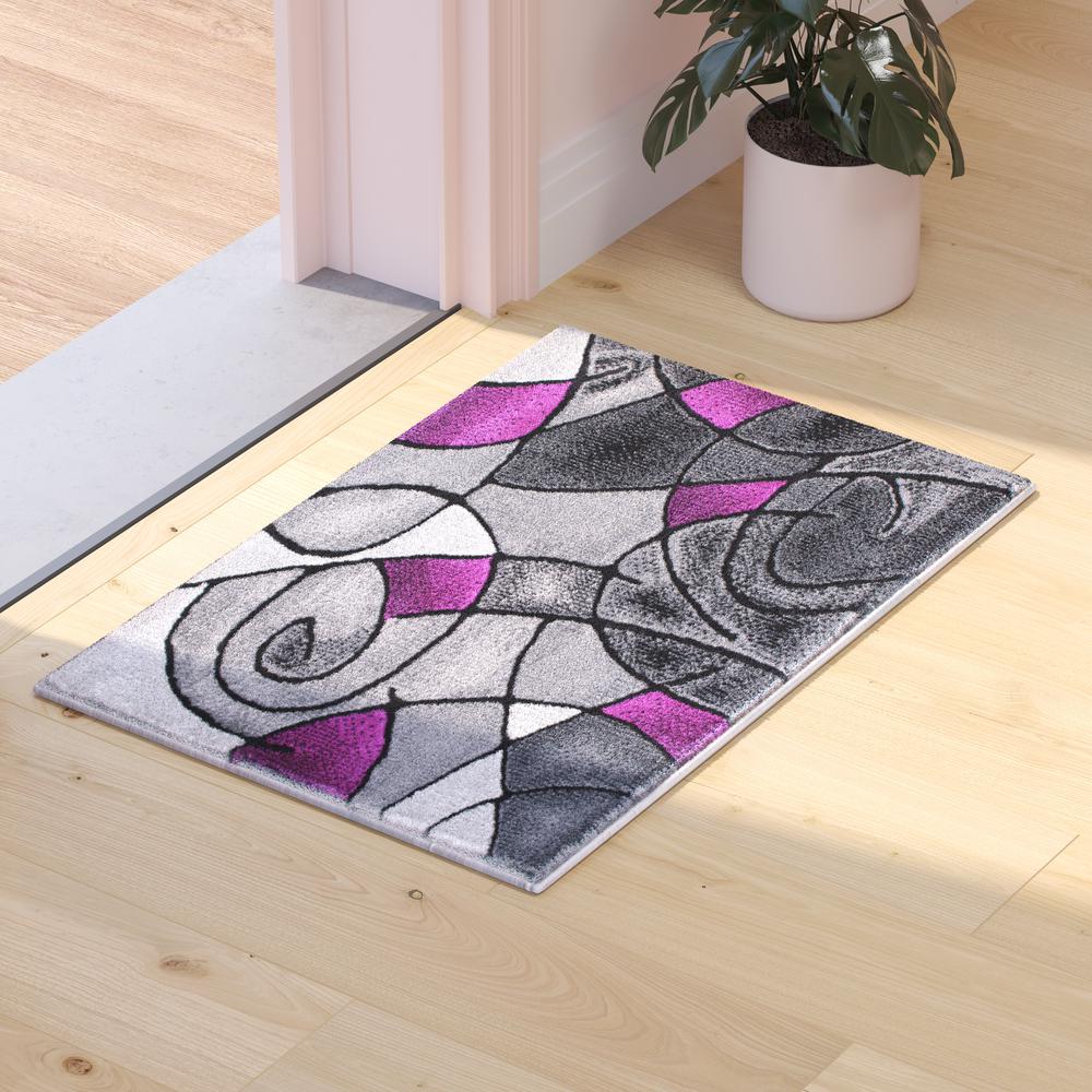 2' x 3' Purple Abstract Pattern Area Rug - Olefin Rug - Flash Furniture