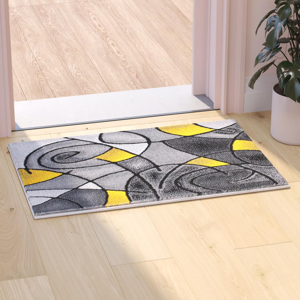 2' x 3' Yellow Abstract Pattern Area Rug - Olefin Rug - Flash Furniture