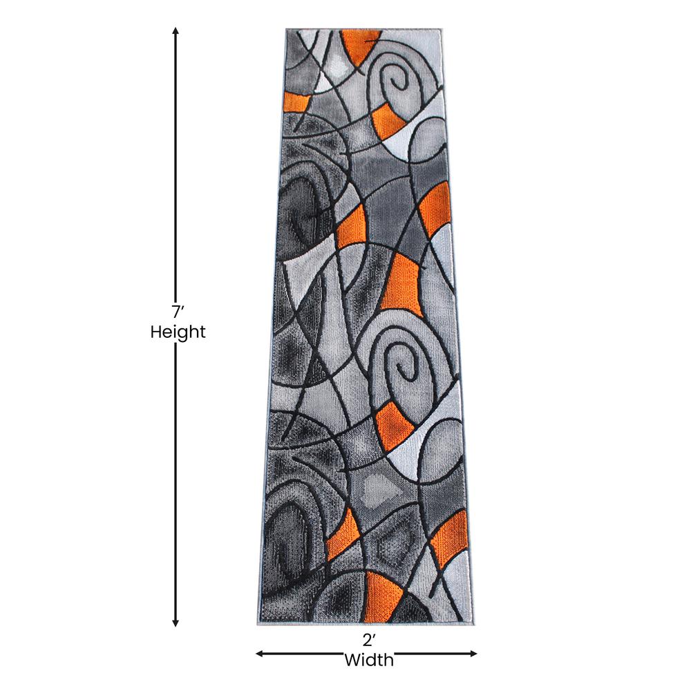 2' x 7' Orange Abstract Area Rug - Olefin Rug - Flash Furniture