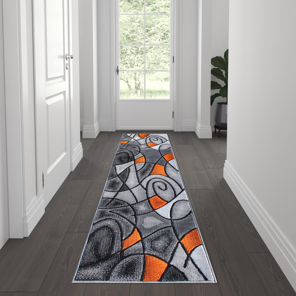 2' x 7' Orange Abstract Area Rug - Olefin Rug - Flash Furniture