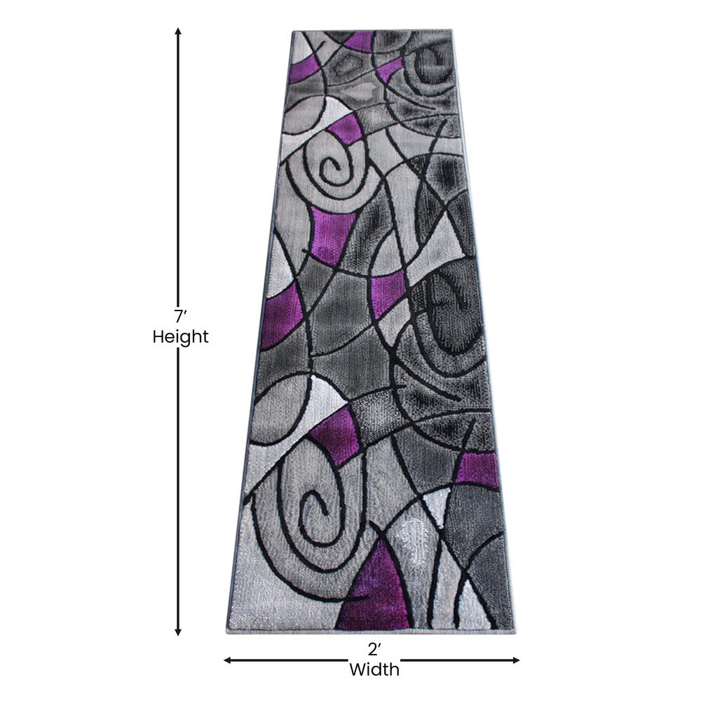 2' x 7' Purple Abstract Area Rug - Olefin Rug - Flash Furniture