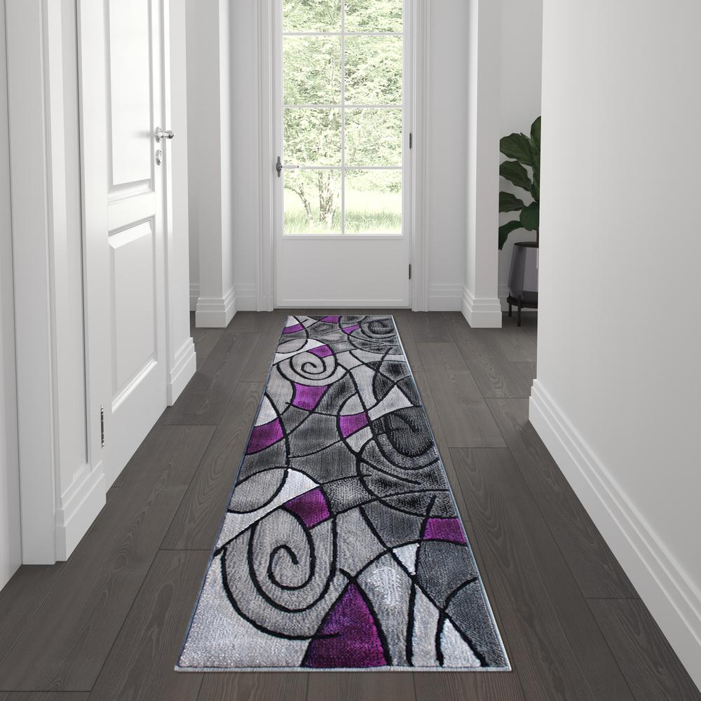 2' x 7' Purple Abstract Area Rug - Olefin Rug - Flash Furniture