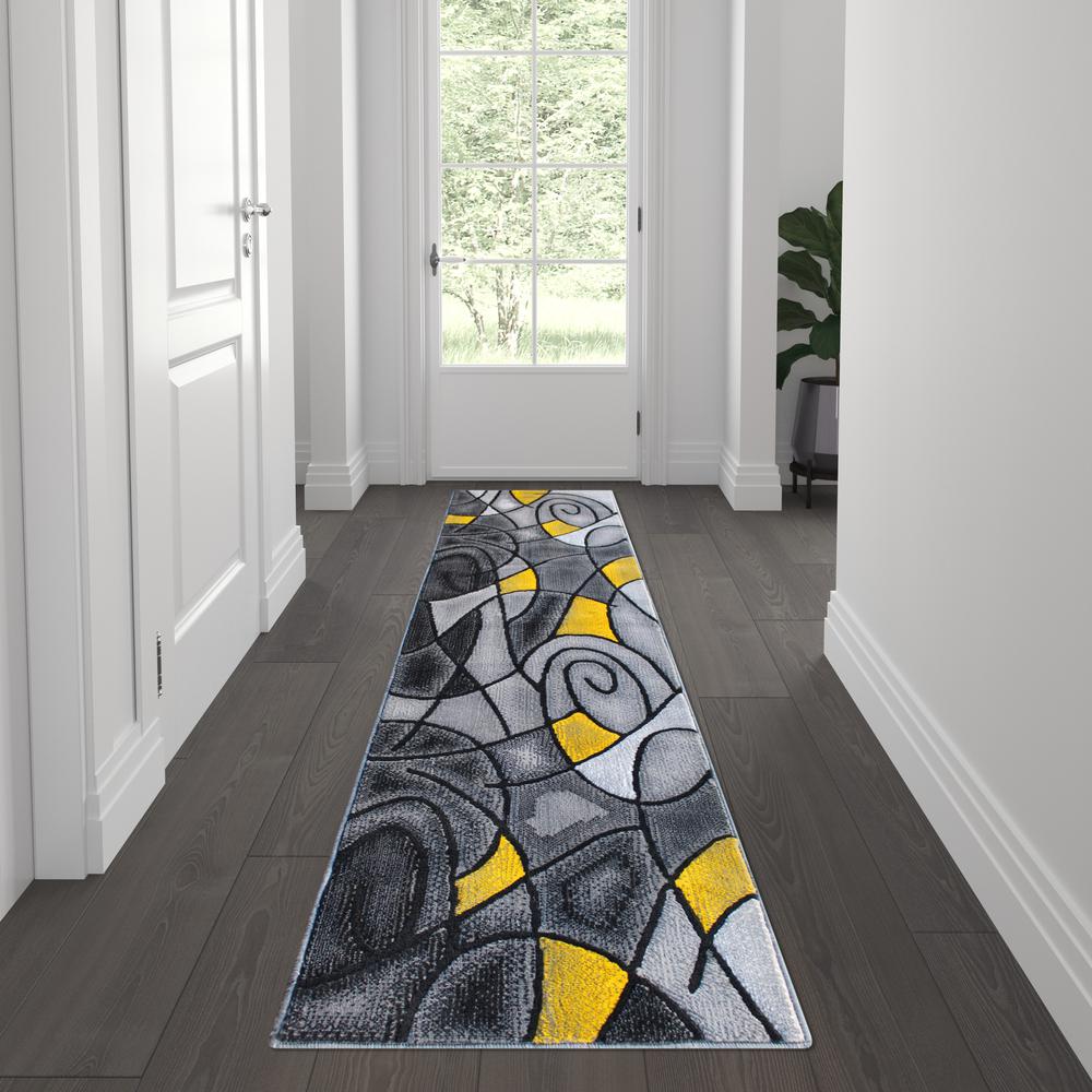 2' x 7' Yellow Abstract Area Rug - Olefin Rug - Flash Furniture