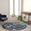 5' x 5' Round Blue Abstract Area Rug - Olefin Rug - Flash Furniture