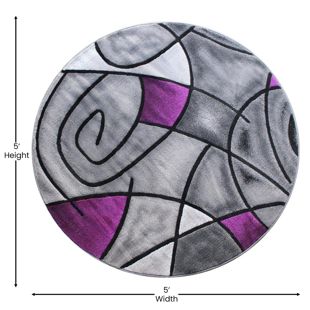 5' x 5' Round Purple Abstract Area Rug - Olefin Rug - Flash Furniture