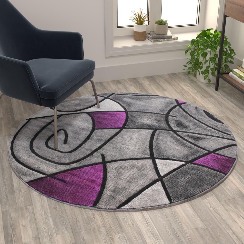 5' x 5' Round Purple Abstract Area Rug - Olefin Rug - Flash Furniture