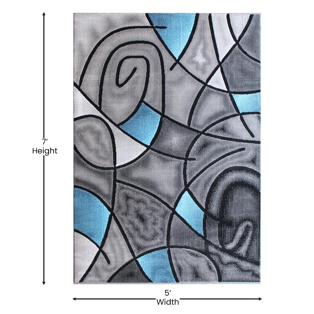 5' x 7' Blue Abstract Area Rug - Olefin Rug - Living Room, Bedroom,, Family Room - Flash Furniture