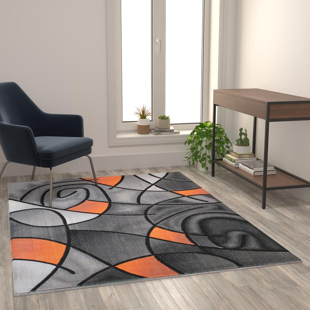 5' x 7' Orange Abstract Area Rug - Olefin Rug - Flash Furniture