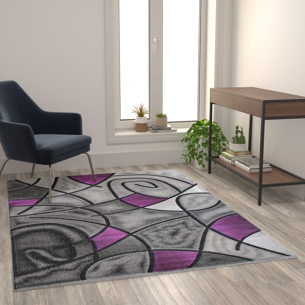 5' x 7' Purple Abstract Area Rug - Olefin Rug - Flash Furniture