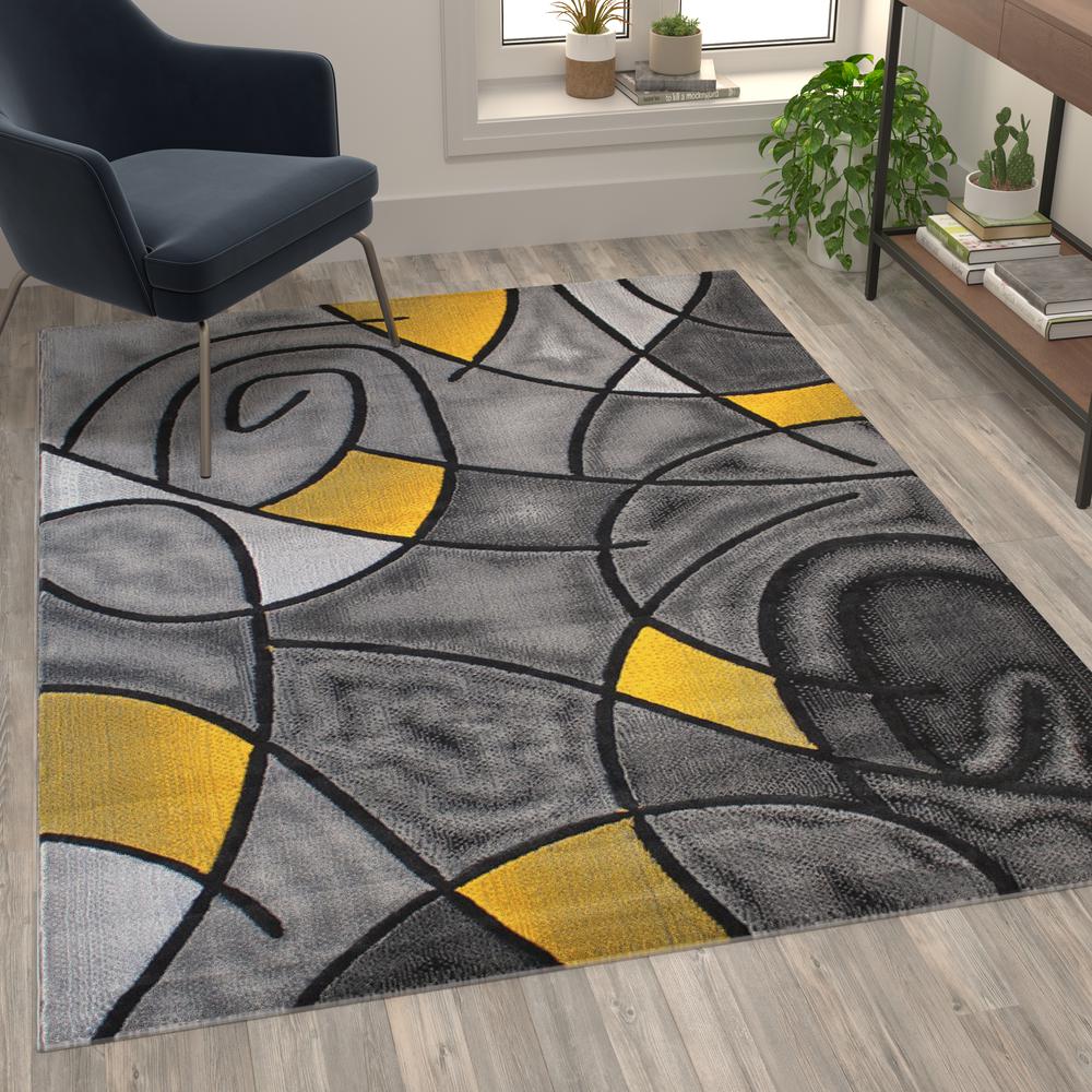 5' x 7' Yellow Abstract Area Rug - Olefin Rug - Flash Furniture